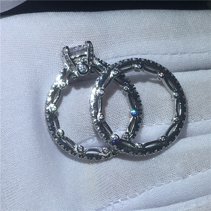 2018 Vintage ring set Diamond Cz Sona Stone 925 Sterling silver Engagement wedding band ring for women Bridal Finger Jewelry Gift