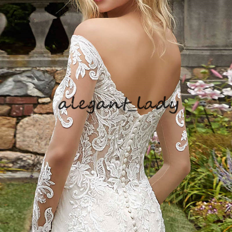 Vestido De Noiva Sexy Long Sleeve Wedding Dress V Neck Mermaid Summer Beach lace applique Bridal Gowns For Wedding Gala