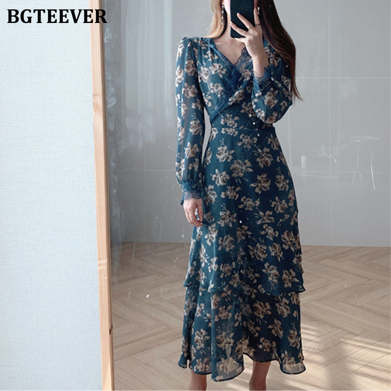 BGTEEVER Spring Lace V-neck Floral Print Women Dress 2020 Full Sleeve Lace-up Waist A-line Dress Female Chiffon Vestidos femme, Blue
BGTEEVER Spring Lace V-neck Floral Print Women Dress 2020 Full Sleeve Lace-up Waist A-line Dress Female Chiffon Vestidos femme, Blue