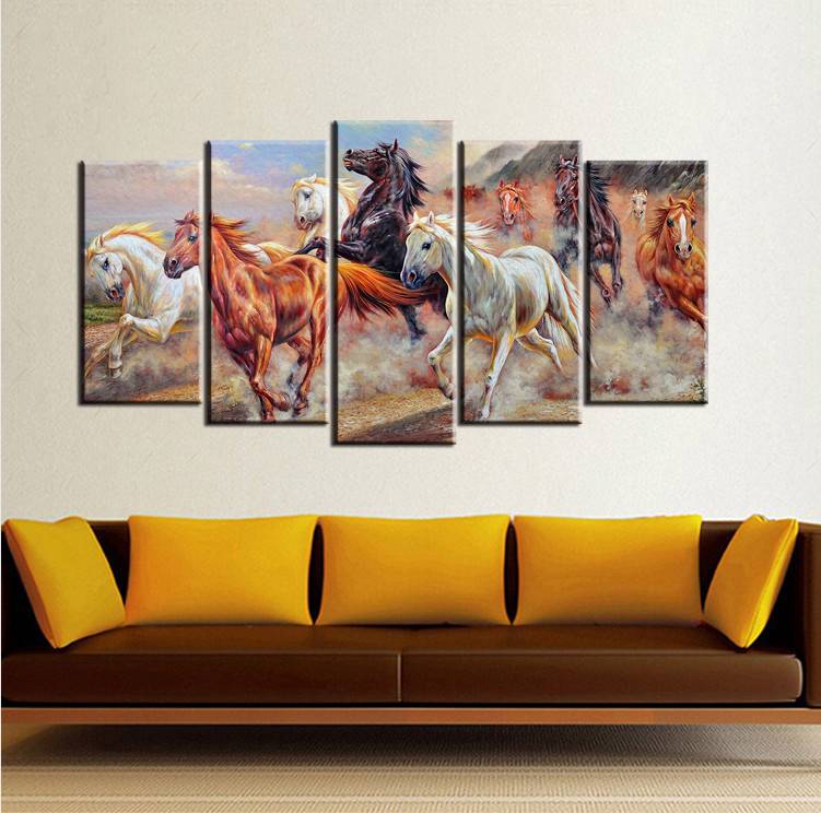 5pcs/set Wall Art Painting Picture HD Print Running Horses Oil painting Style Unframed Canvas For Hall Decor Home Decoration