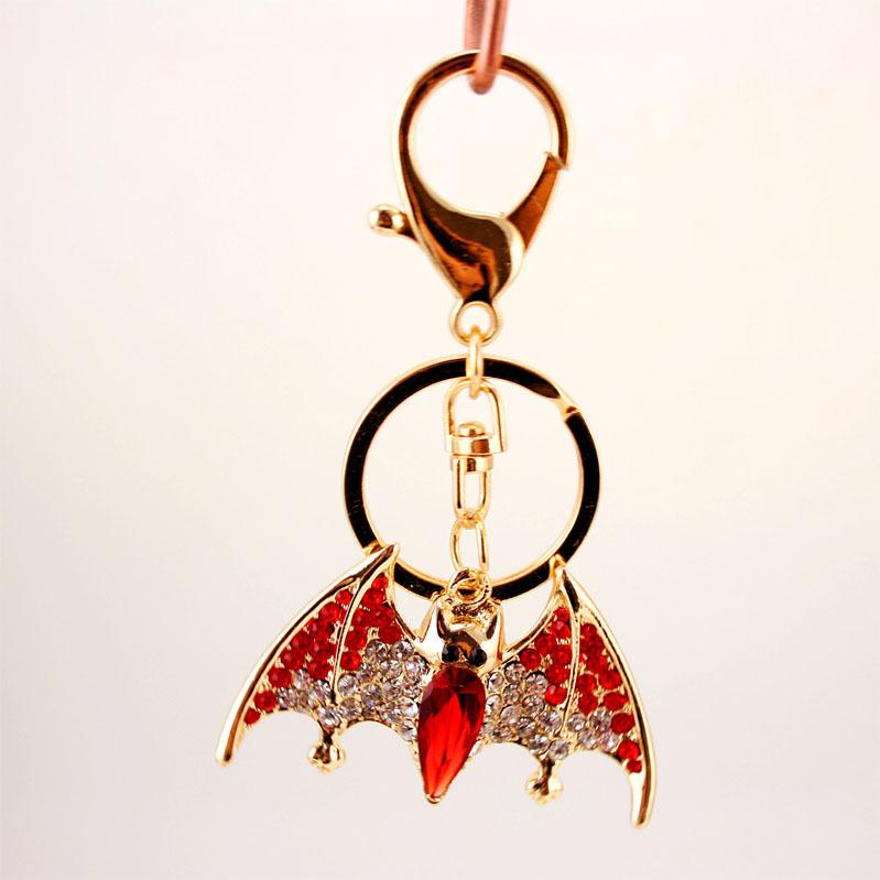 Crystal Rhinestone Key Ring Holder Alloy Animal Bat Pendant Key Chain Gold Tone Lobster Clasp Car Accessories Female Bag Charm Keychain
