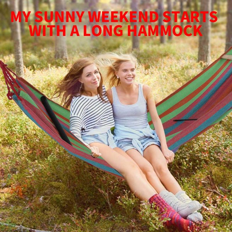 Double Person Hammock Portable Travel Camping Large Hanging Hammock Swing Lazy Chair Canvas Stripe Hang Bed Garden Furniture
Double Person Hammock Portable Travel Camping Large Hanging Hammock Swing Lazy Chair Canvas Stripe Hang Bed Garden Furniture