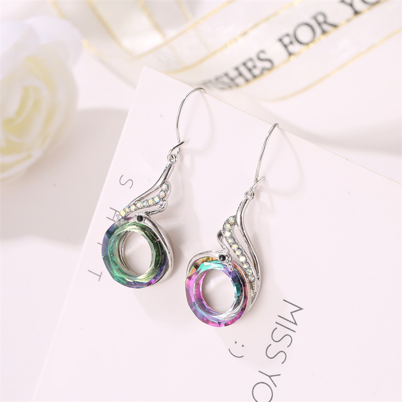Hot Selling 925 Silver Peacock Stud Earring Womens Gradual Colorful Crystal Dangle Earring Fashion Animal Jewelry Wholesale