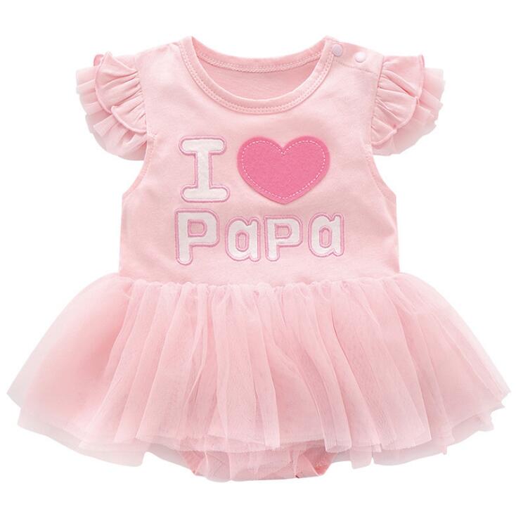 Cotton Infant Girls' Summertime Rompers - Elegant 'I Love Papa & Mama' Design for Newborns to One-Year Olds