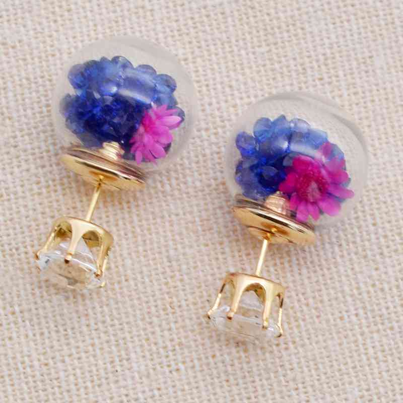 Glass ball broken Jewelry diamonds dry flower earrings Charm natural dried romantic elegant sweet beauty sexual girl