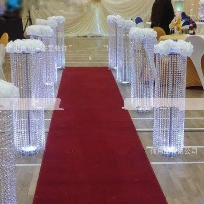 Luxury Rhinstones Luxury Flower Vase Crystal Beaded Floor Pillars Tall Chandelier Centerpiece Luxury Flower stand Wedding Event Decoration