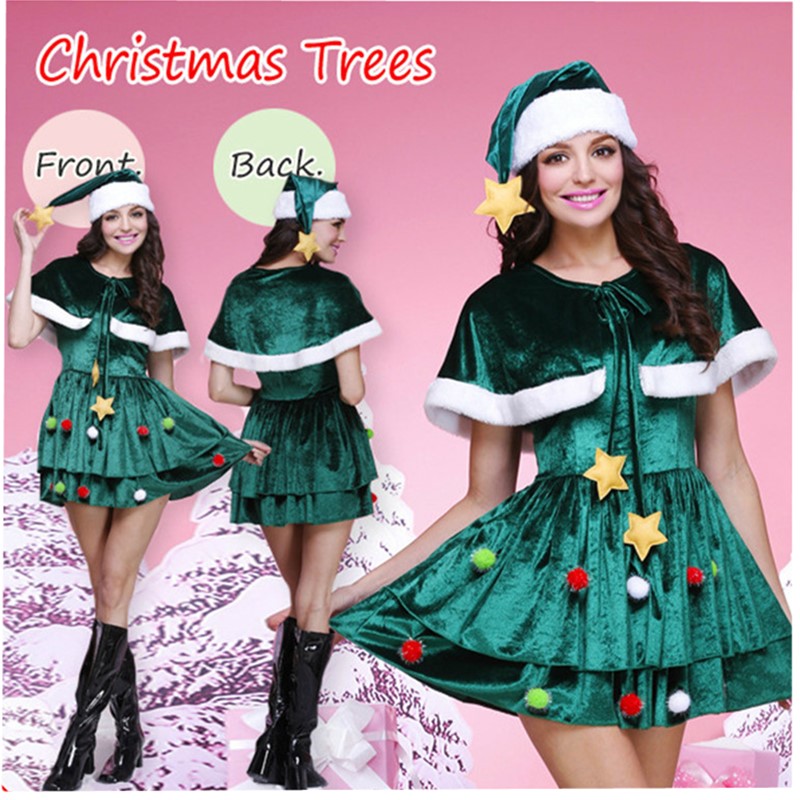 Women's Christmas Party Costume Kit Versatile Cape & Hat Set Featuring a Stylish Mini Dress Embellished with White Fur Trim and Holiday Accessori