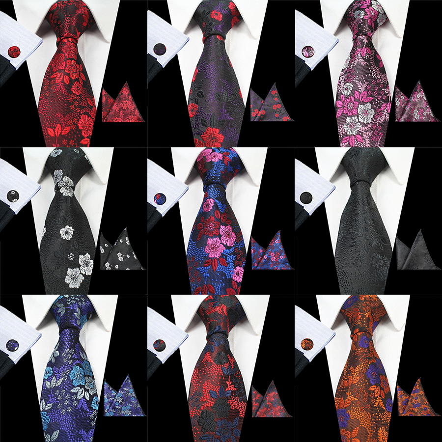 RBOCOTT New Designs Fashion Floral Ties 7cm Mens Tie Silk Jacquard Neck Ties Pocket Square Cufflinks Set For Wedding Party Suit
