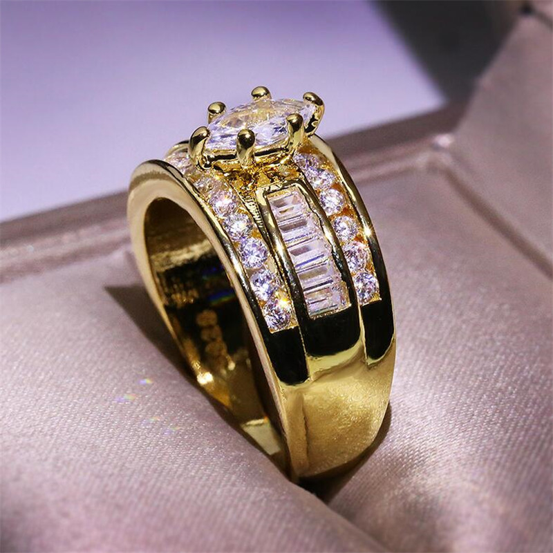 Marquise Cut Topaz CZ Wedding Ring: Sterg Sier & Gold Fill