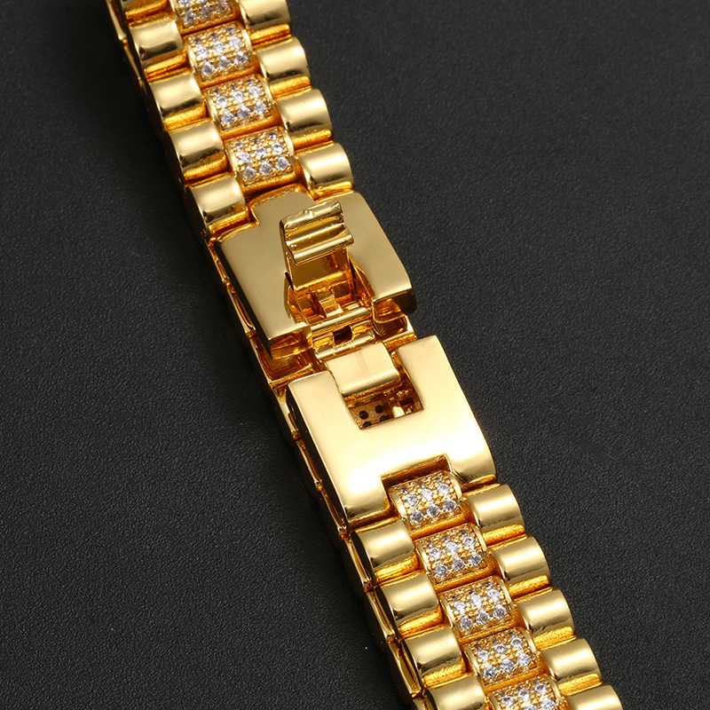 Hip Hop CZ Stone Paved Bling Iced Out Watch Band Link Chain Bracelets Bangle for Men Rapper Jewelry Drop Gold