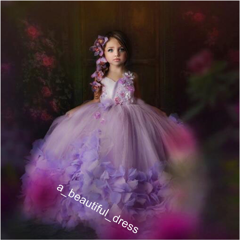 Ball Gown Flower Girl Dresses For Wedding Lace Handmade Flowers Birthday Wear First Communion Dress Tulle Luxury Girls Pageant Gowns FG1286