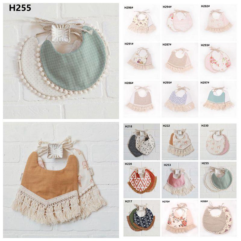 INS Cartoon ral Geometry Animal Print Infant Bandana Burp Cloths Baby Cotton Double Layer Tassel Bibs CCA11266 30pcs