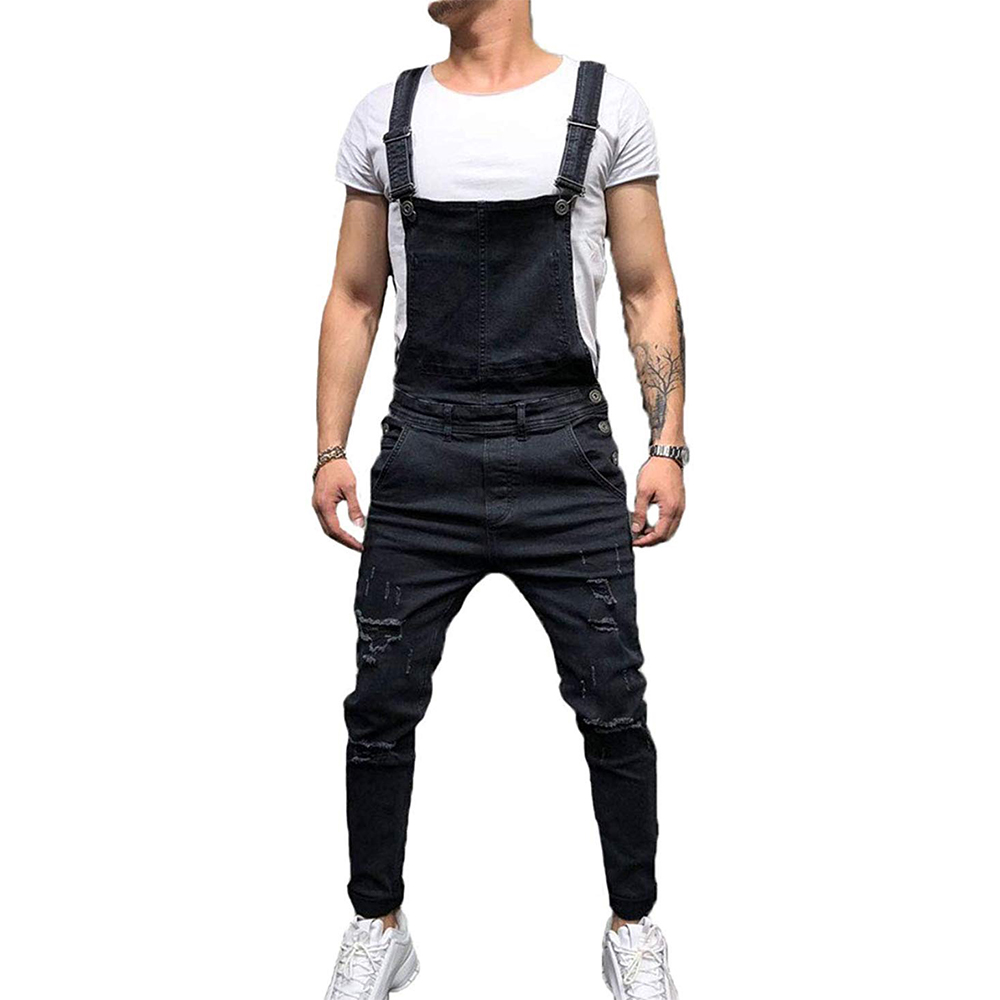 Men Denim Pant Jeans Ripped Slim Distressed Bib Jumpsuits Overalls Romper for Carpenter Moto Biker Coveralls