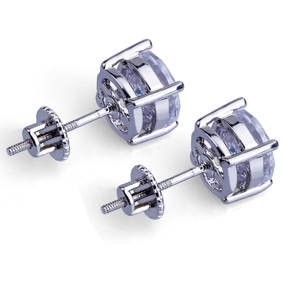 4mm 6mm 8mm Hip Hop Screwback Stud Earrings Shining White Zircon Stick Earrings 925 Silver Needle Jewelry Wholesale