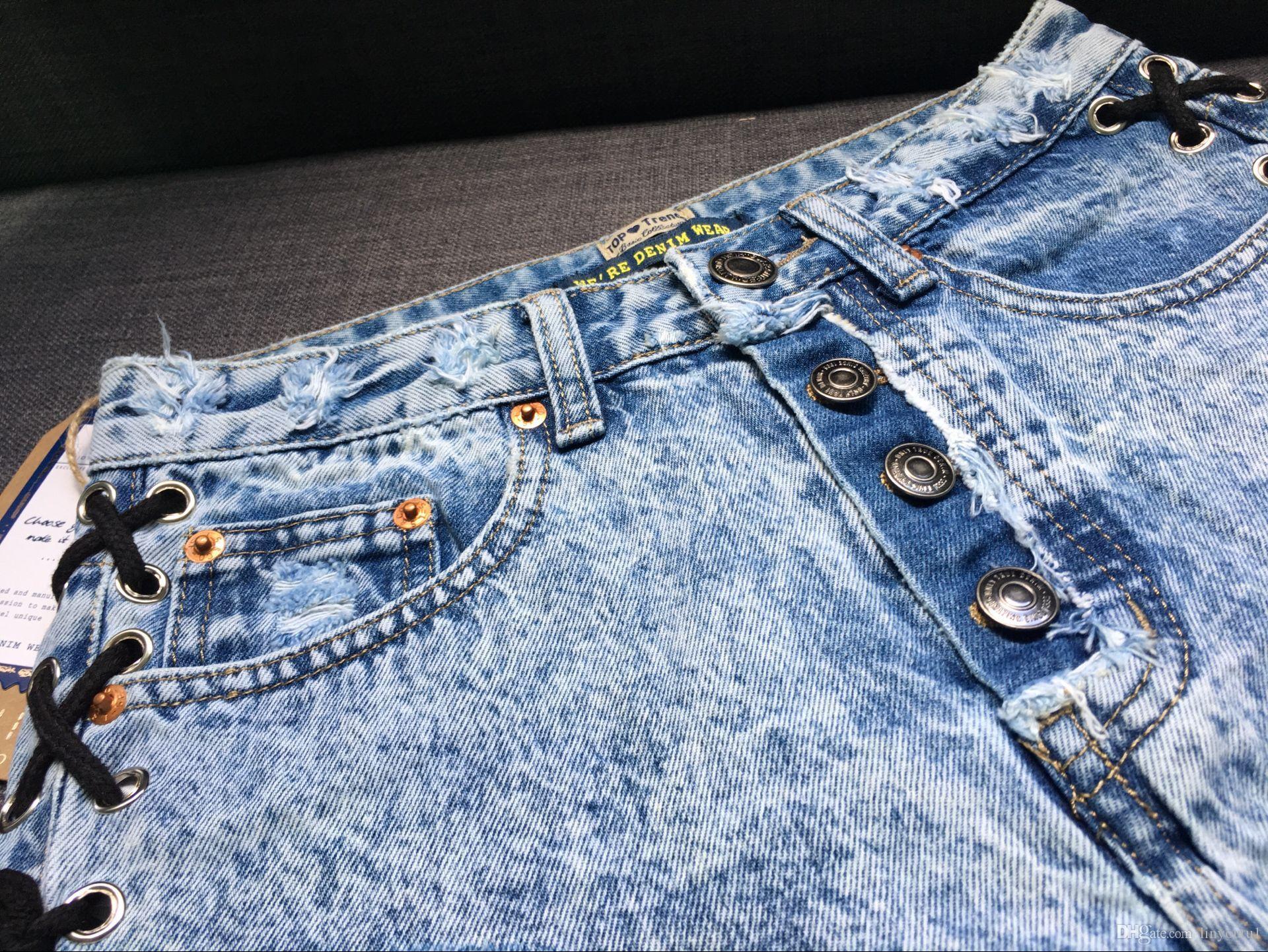 2020 Summer Denim Shorts Women Feminino Ripped High Waist Mini Shorts Solid tassel Hole Short Women Sexy Bandage Jeans