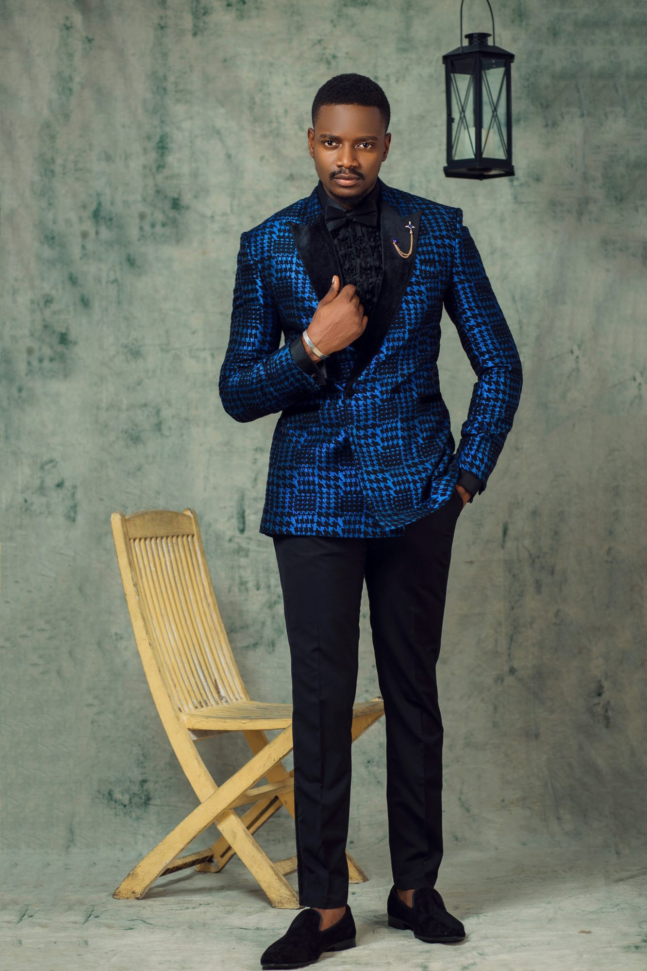 Navy Blue Men Wedding Tuxedos One Button Slim Fit Best Men Business Jacket Fashion Check Clothing Only One Piece