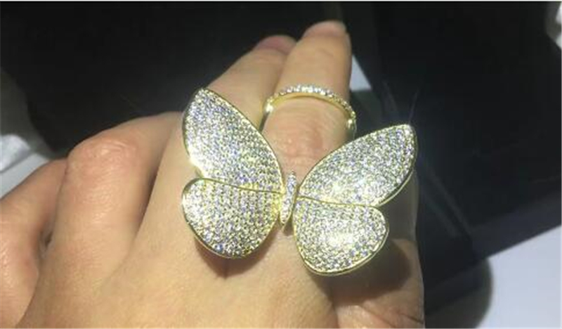 Flying butterfly Ring Mirco Pave 299pcs Diamond 925 Sterling silver Party wedding band ring for women men Finger Jewelry