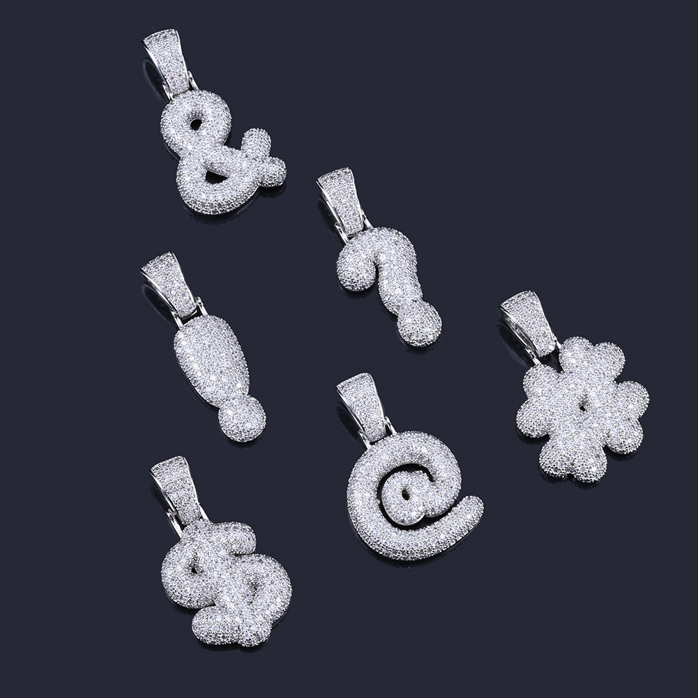 US Dollar Sign Keyboard Symbol Pendant Necklace New Fashion 18K Gold Plated Mens Hip Hop Question Mark Chain Full Diamond Iced Out CZ Cubic Zircon Gif