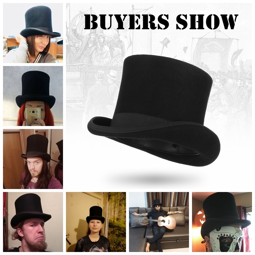 England Style Men Top Hat 100%wool Fedoras Mad Hatter Top Hats Traditional Flat Top President Hat Party Steampunk Magician Cap C19022301
