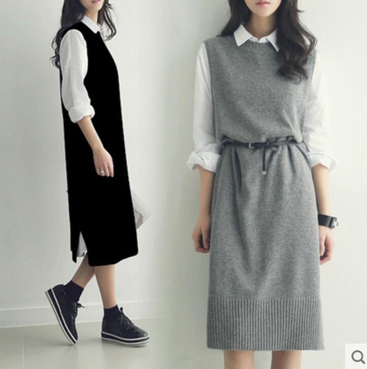 Pullover vest dress New Autumn Winter long Knitted Women Sweaters vest Sleeveless Warm Sweater Casual Solid Vestido with belt, Gray
Pullover vest dress New Autumn Winter long Knitted Women Sweaters vest Sleeveless Warm Sweater Casual Solid Vestido with belt, Gray