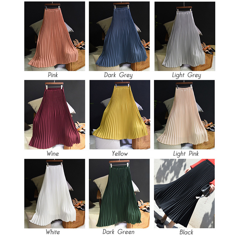 Sheblingbling Women Long Skirt Spring Summer Stretchy High Waist Maxi Pleated Skirt Ankle Length Elegant Female Casual Skirts T200106