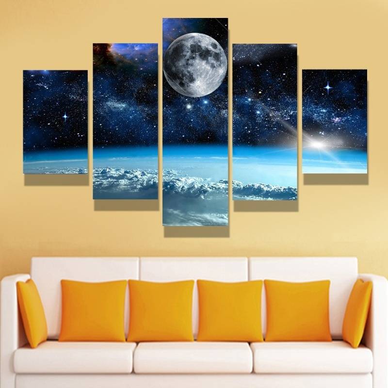 5pcs/set Unframed Moon and Star Universe Scenery Oil Painting On Canvas Wall Art Painting Art Picture For Living Room Decoration