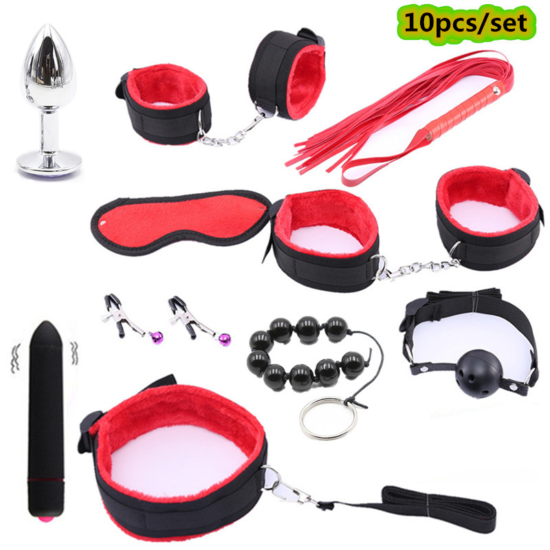 Sex Toys for Women Men Nylon BDSM Sex Bondage Set Sexy Lingerie Handcuffs Whip Rope Anal Plug Vibrator SM Products Adults Games Y200421