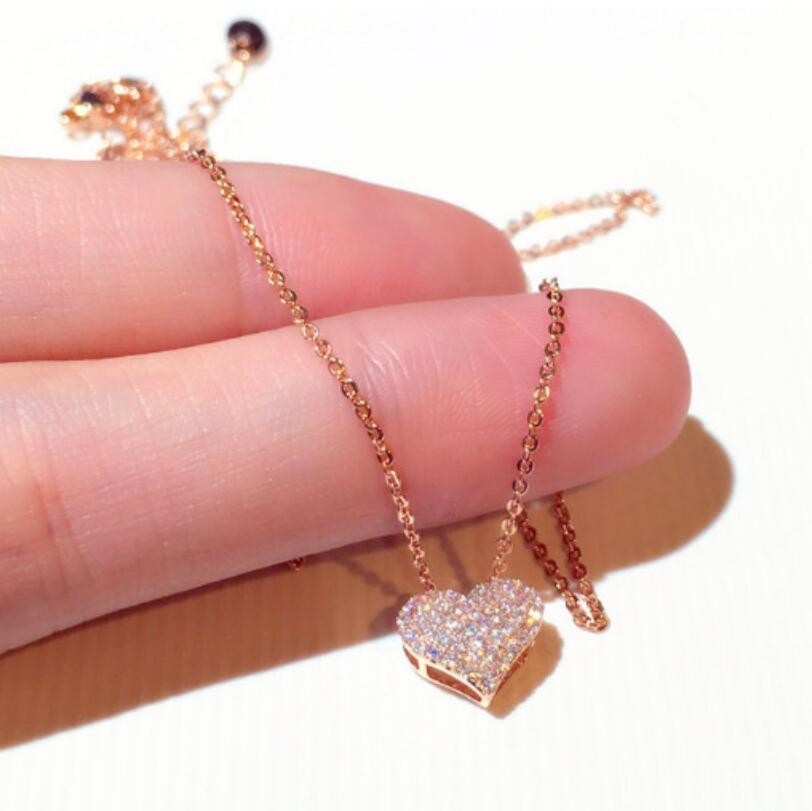 Choucong Brand Fine Jewelry Sterling Sier Pave CZ Crystal Dia Heart Pendant New Women Wedding Clavicle Chain Necklace Gift
