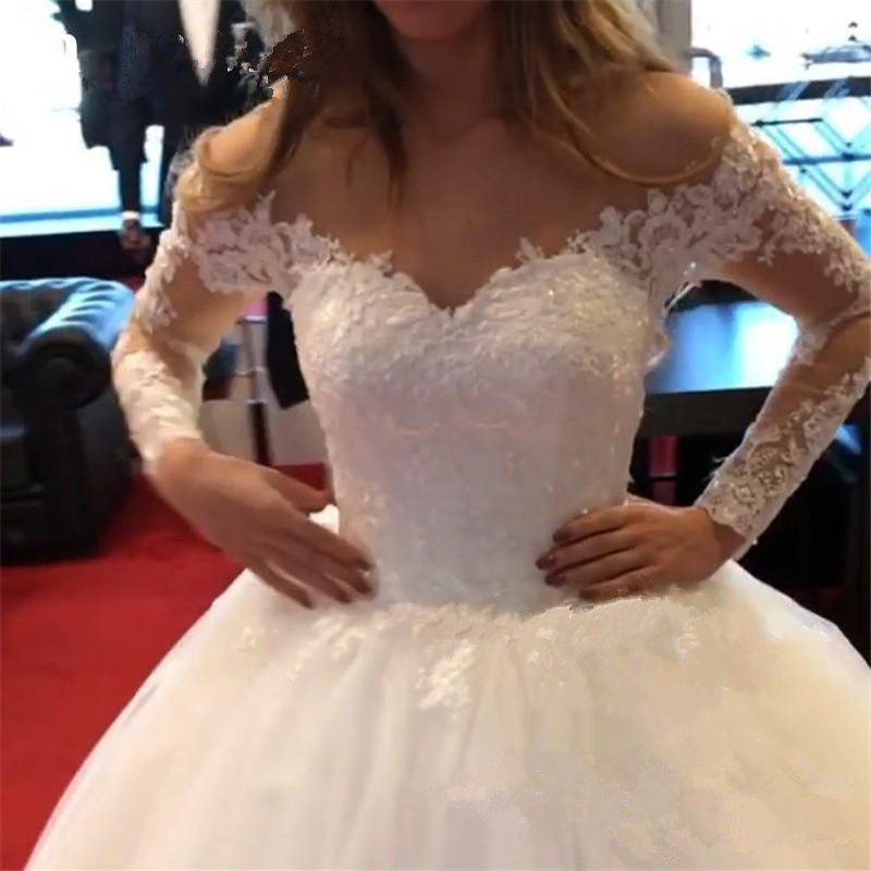 2020 lace Latest Fashion Wedding Dresses A Line Princess Brides gown Ceremony Church tulle Sheer Neck wedding Gowns