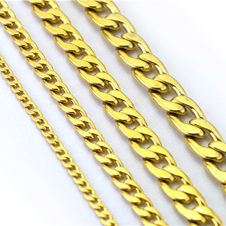 Never fade Stainless steel Figaro Chain Necklace 4 Sizes Men Jewelry 18K Real Yellow Gold Plated 9mm Chain Necklaces for Women Men