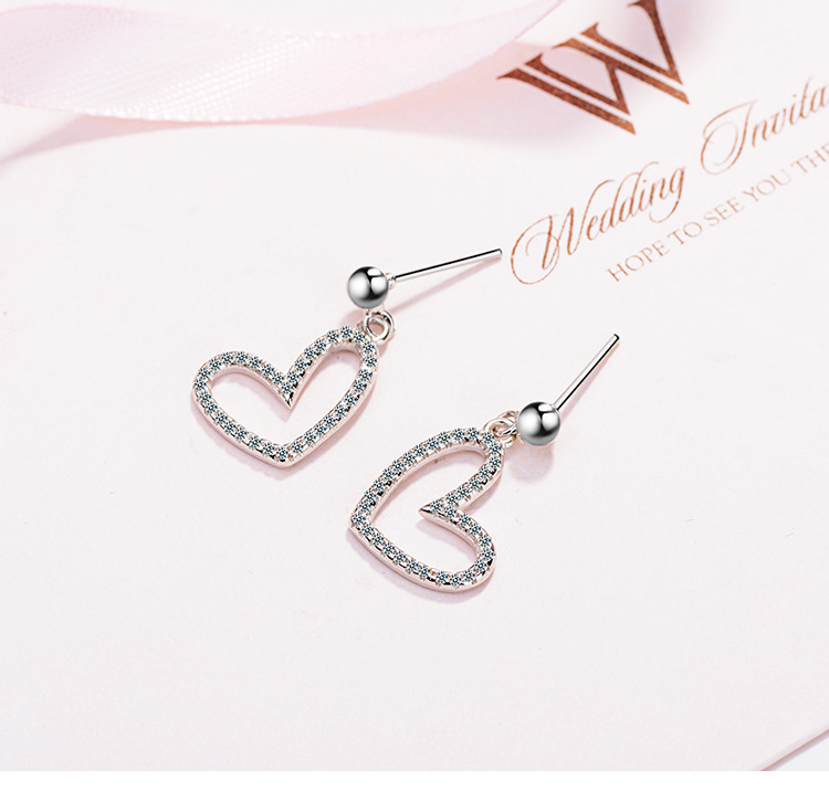 Wholesale- high quality rose gold rhinestone earrings for women silver stud earring cute heart shape fashion jewelry