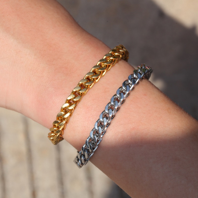Mens Gold Bracelets Hip Hop Jeweley Gold Silver Plated Cuban Link 316L Stainless Steel Mens Bracelets