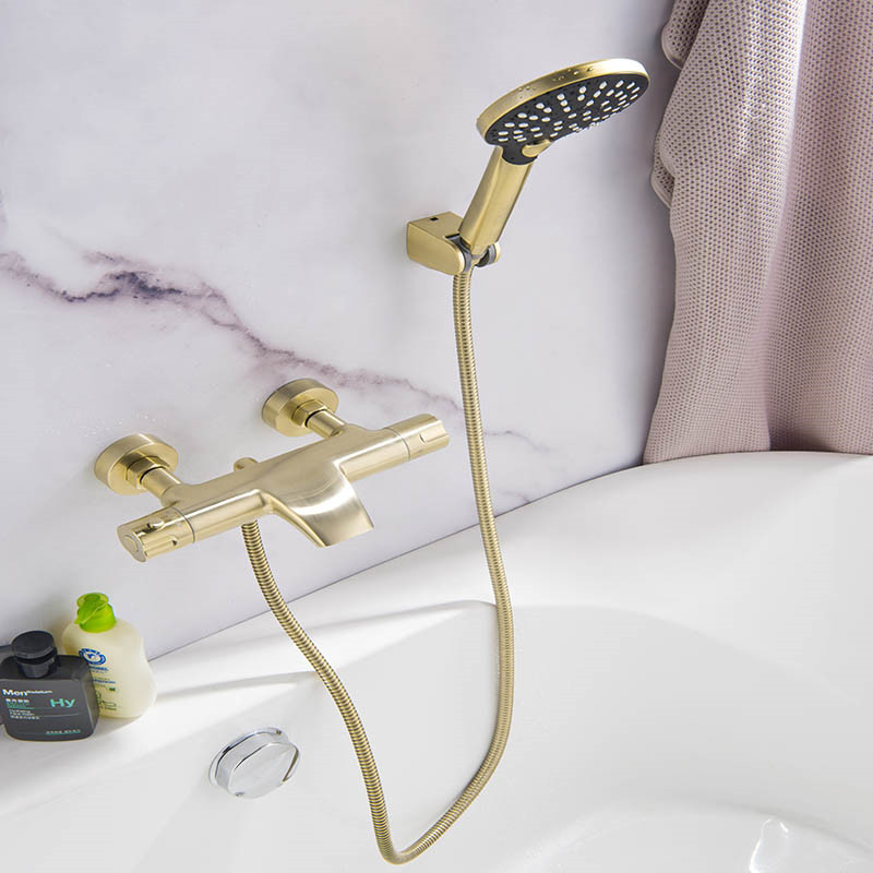 Brass Constant temperature Bathtub Faucet Wall Mounted Bathroom Mixer Tap With Handheld Shower Faucets Set Brushed Gold/Black
