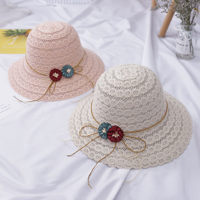 Summer Elegant Foldable Breathable Straw Hat For Women Ladies Cap Foldable Lace Fashionable Beach Sun Hats Solid Hollow