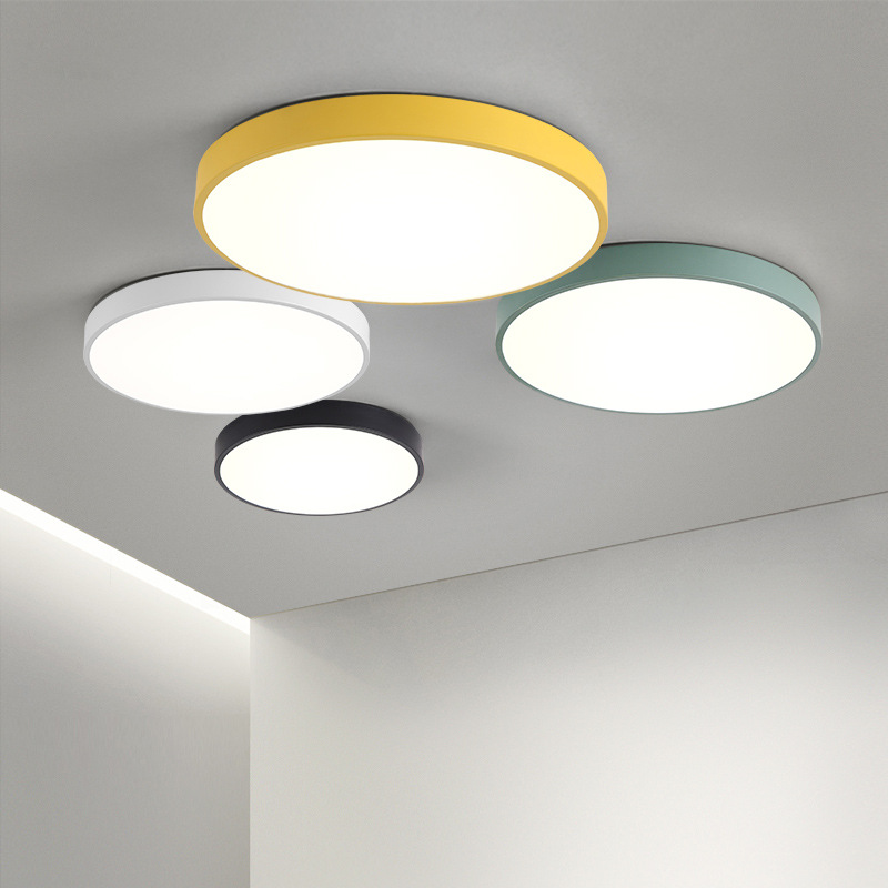Modern Ultra-Thin Simple Macaron Colorful LED Ceiling Light 5CM Thin LED Lamp Black White Iron Round Flat Bedroom Ceiling Lamp