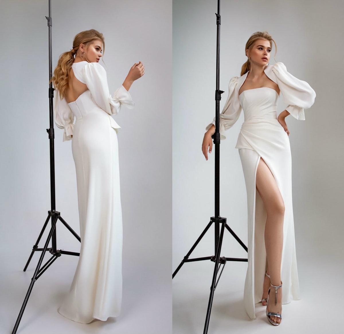 New Eva Lendel Mermaid Dresses With Jacket Sexy Strapless Poet Long Sleeve Bridal Gowns High Split Wedding Dress vestidos de novia