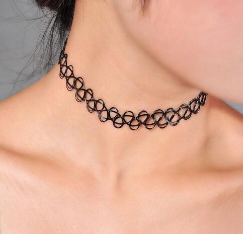 Fashion Street Style Sexy Women Retro Tattoo Choker Stretch Necklace Woman Vintage Elastic Punk Necklaces Jewelry Gift SHU9