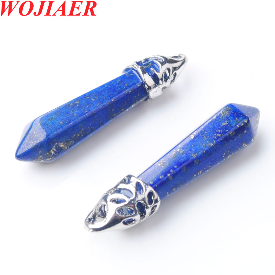 WOJIAER Natural Hexagonal Gem Stone Silver Plated Charms Pendant Findings For Jewelry Making Necklace Long Earrings DIY BZ900