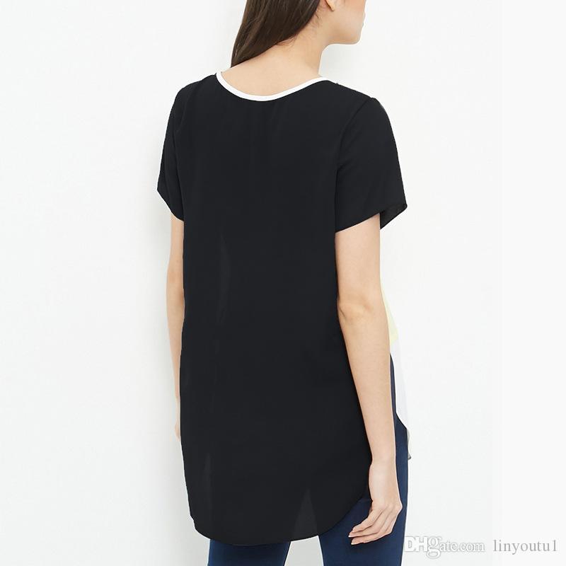 2020 Women Three Colors Stitching T-Shirt Tops Short Sleeve Casual Colorblock Cut Sew Summer Tee For Ladies L-5XL 2019S-6XL Plus Size T