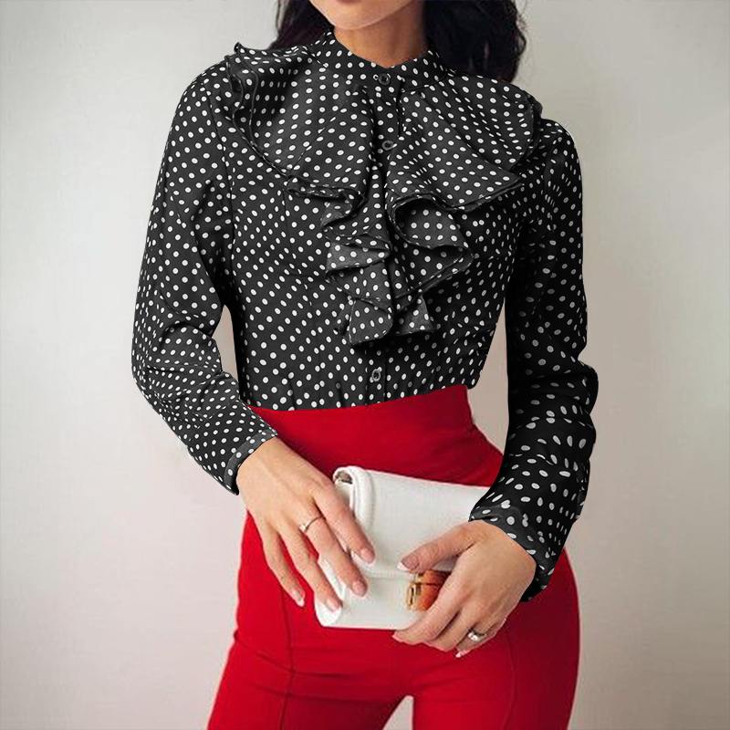 Women's Blouses & Shirts 2021 Spring Polka Dots Printed Blouse ZANZEA Elegant Bow Tie Women Casual Long Sleeve Blusas Female Tunic Tops Chem