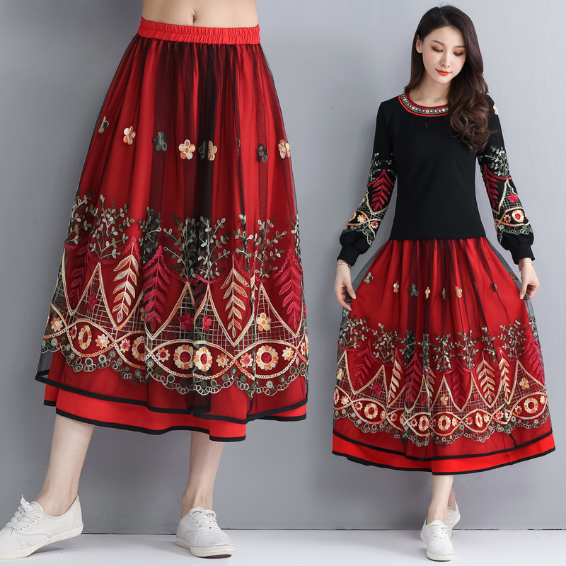Spring autumn Exotic Female Skirts Folk-Custom Elastic Waist Gauze A-Line Skirt Elegant Embroidery Skirts Loose and Comfortable, Red
Spring autumn Exotic Female Skirts Folk-Custom Elastic Waist Gauze A-Line Skirt Elegant Embroidery Skirts Loose and Comfortable, Red