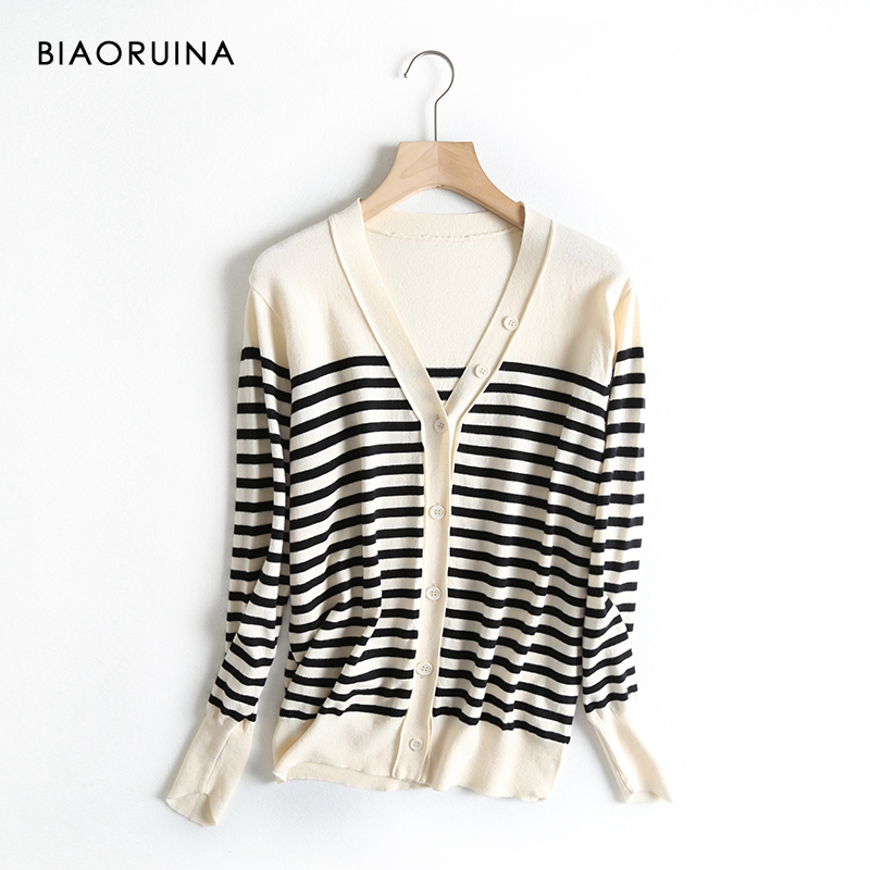 BIAORUINA Women's Stripes Loose Single Breasted Knit Cardigans Female V-neck Casual Sweater Ladies Chic Cardigans New Arrival, Black
BIAORUINA Women's Stripes Loose Single Breasted Knit Cardigans Female V-neck Casual Sweater Ladies Chic Cardigans New Arrival, Black