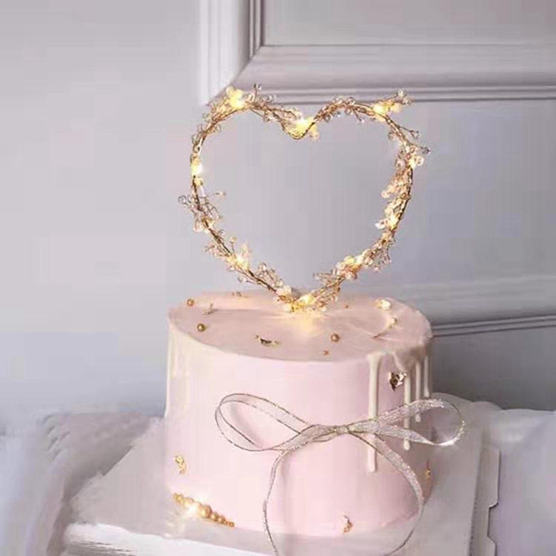 LED Pearl Cake Toppers Heart Shape dream Flash cake decorating tools Wedding happy birthday Toppers Cupcake Party Supplies