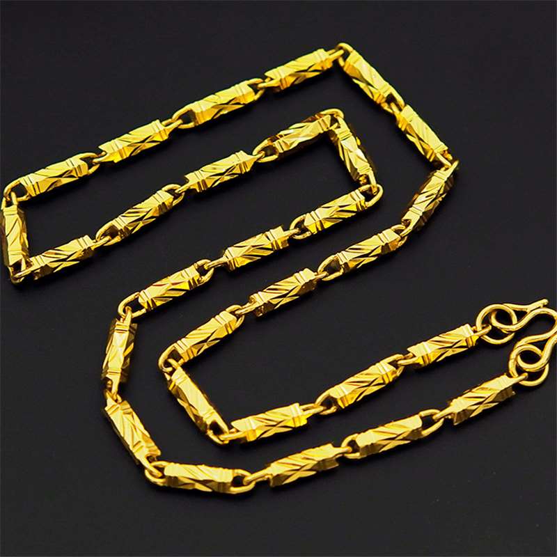24K gold men039s 5mm hexagonal chain colorplated goldplated bamboo necklace Vietnam sand gold necklace