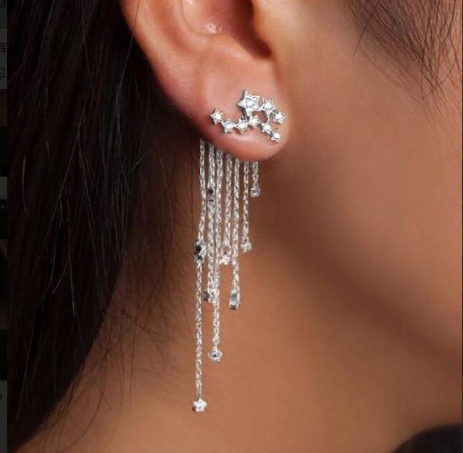 Fashion Cubic Zircon Tassel Drop Earrings Lady Trendy Star Dangle Linear Women Jewelry Gift