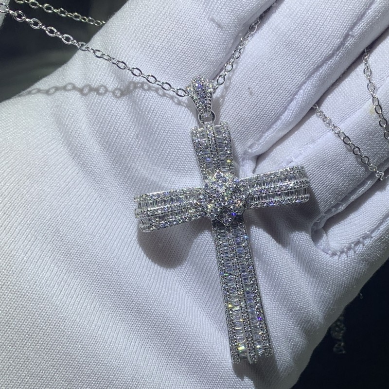 Choucong Handmade Jewelry Real Sterling Sier Pave White Sapphire CZ Dia Gemstones Cross Pendant Clavicle Chain Necklace