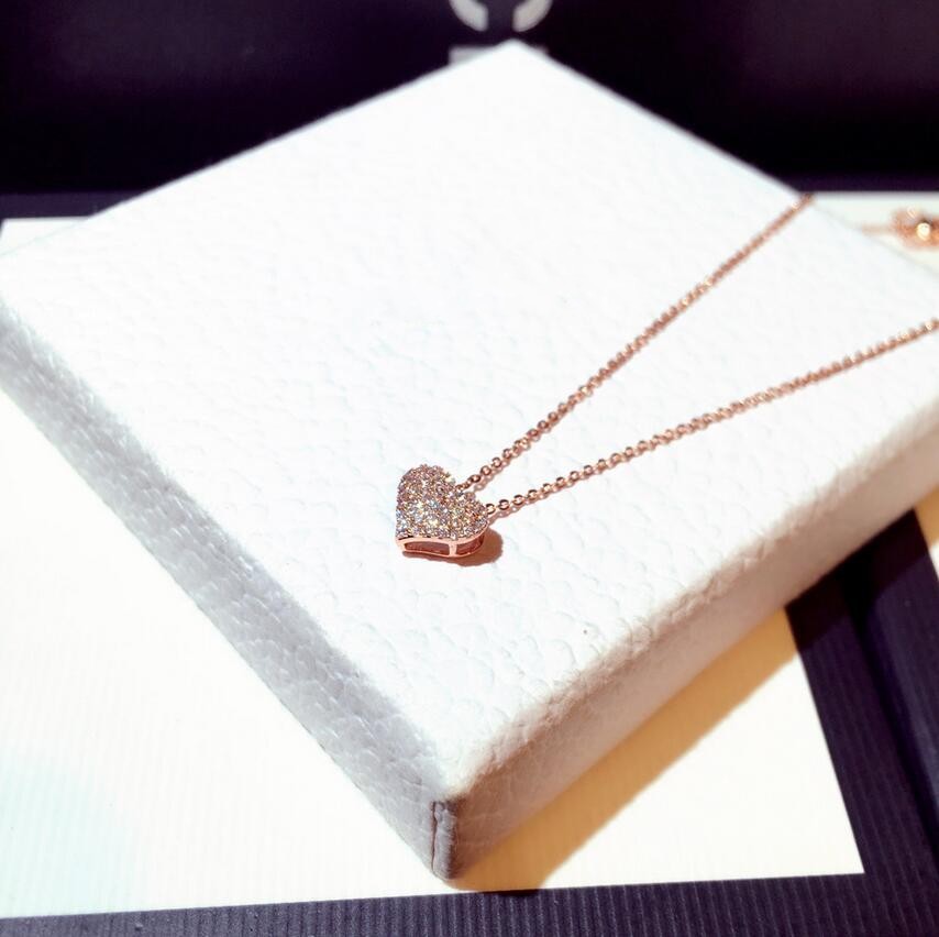 Choucong Brand Fine Jewelry Sterling Sier Pave CZ Crystal Dia Heart Pendant New Women Wedding Clavicle Chain Necklace Gift