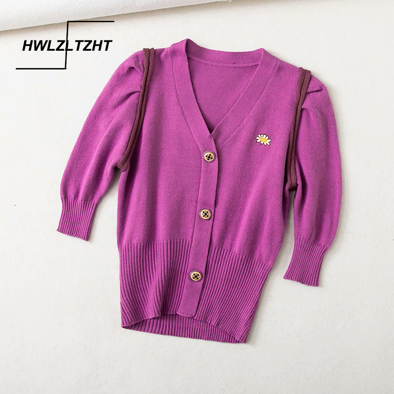 HWLZLTZHT 2020 Summer Retro Knitting Sweater Embroidery Cardigan Woman V neck Tops Puff Sleeves Jumper Mujer Knitted Knitwear, Purple
HWLZLTZHT 2020 Summer Retro Knitting Sweater Embroidery Cardigan Woman V neck Tops Puff Sleeves Jumper Mujer Knitted Knitwear, Purple