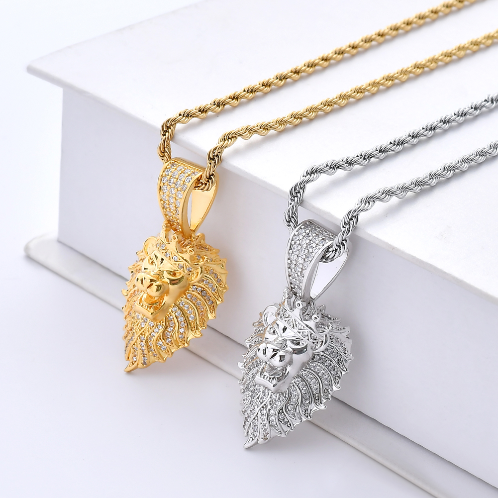 Wholesale-Bling Bling CZ Jewelry Lion Head Pendant Iced Out Cubic Zircon Necklace Hip Hop gift Jewelry CN075