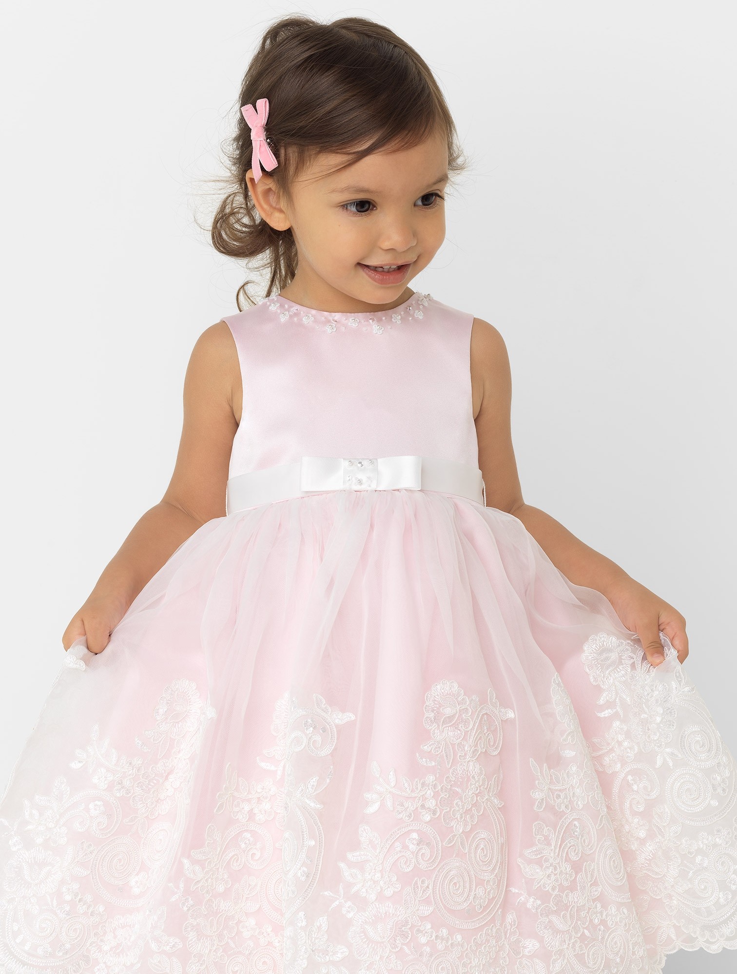 Cute Pink Ball Gown Flower Girls' Dresses 2019 Jewel Neck Sleeveless Ruffles Tiered Girls Pageant Gown First Communion Dress